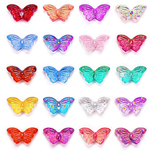 Yolev 100pcs Butterfly Beads Butterfly Crystal Beads for Jewelry Making Bulk Butterfly Spacer Beads Butterfly Loose Beads for Earring Bracelet Necklace Jewelry DIY Craft Making