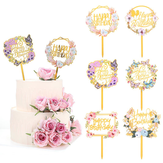 Lusofie 6 Pcs Happy Birthday Cake Toppers Gold Butterfly Cake Topper Acrylic Cake Toppers Happy Birthday Sign For Birthdays Weddings Anniversaries Party Decorations