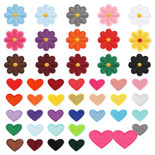 92 Pcs Mini Iron On Patches Flower Iron On Patches Chrome Heart Patche Cute Fabric Patche for Clothes Dress Hat Jeans DIY Accessories