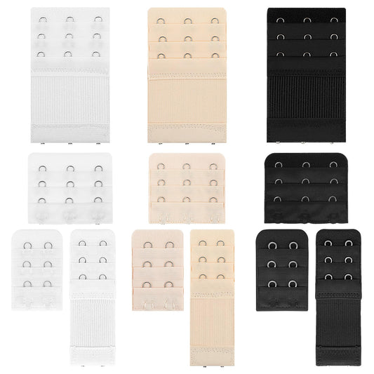 Yolev 12pcs Bra Extender 3 Hooks Bra Extender 2 Hooks Bra Extender Women's Elastic Bra Extender 3 Rows x 3 Hooks, 3 Rows x 2 Hooks (Skin Color, Black, White)