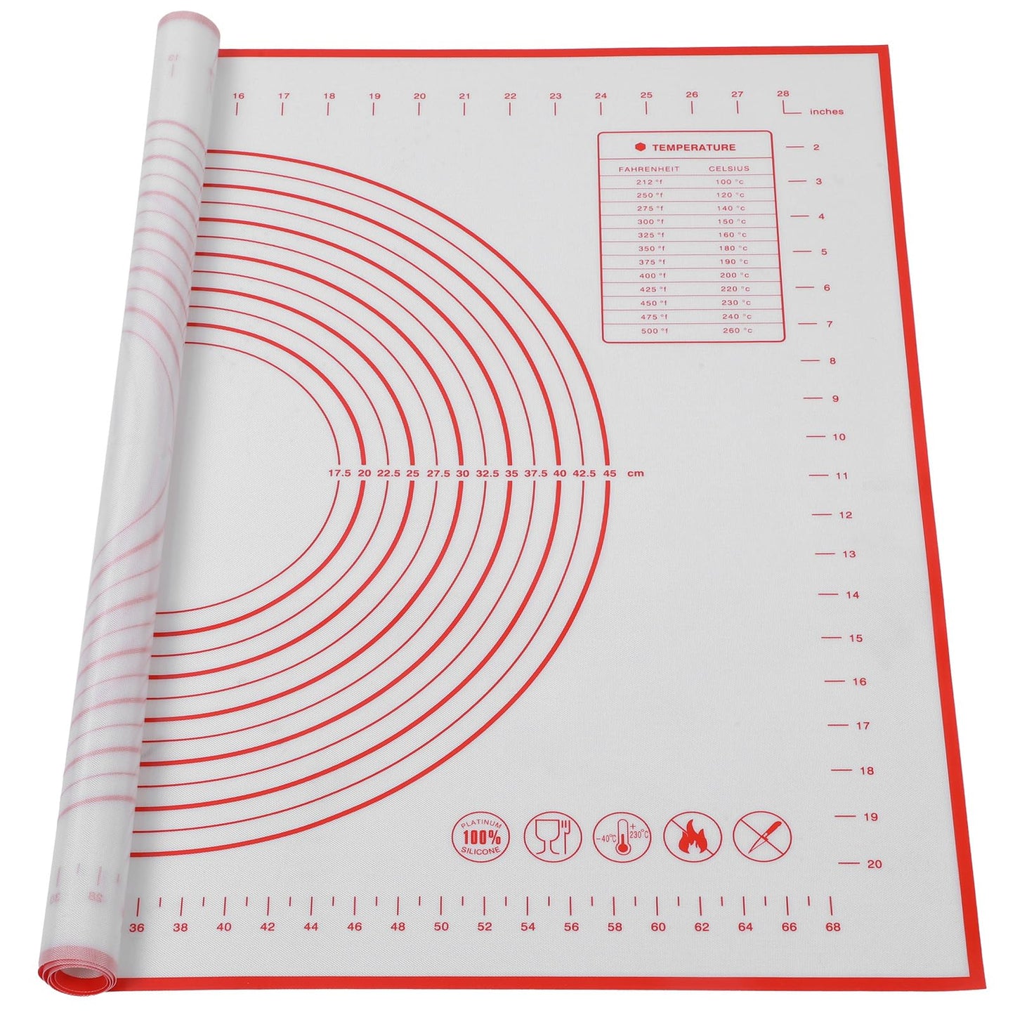 Extra Large Silicone Baking Mat, 80x60cm Kneading Mat, Non-Stick Baking Mat for Rolling Out Dough, Red with Measurement, Non-Slip Dough Mat for Counter, Ideal for Rolling Dough, Baking, and Crafts