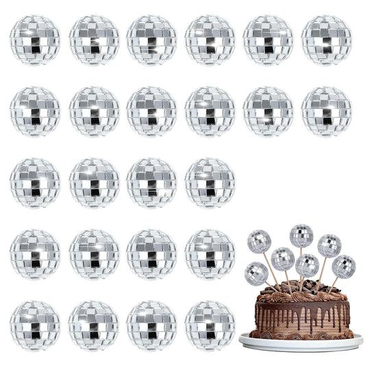 Lusofie 24 Pcs Disco Ball Decor, Disco Ball Cupcake Topper Mini Disco Balls Decoration for Disco Theme Party 70s Disco Party Decorations Hippie Party Favors Supplies Christmas Tree Decoration