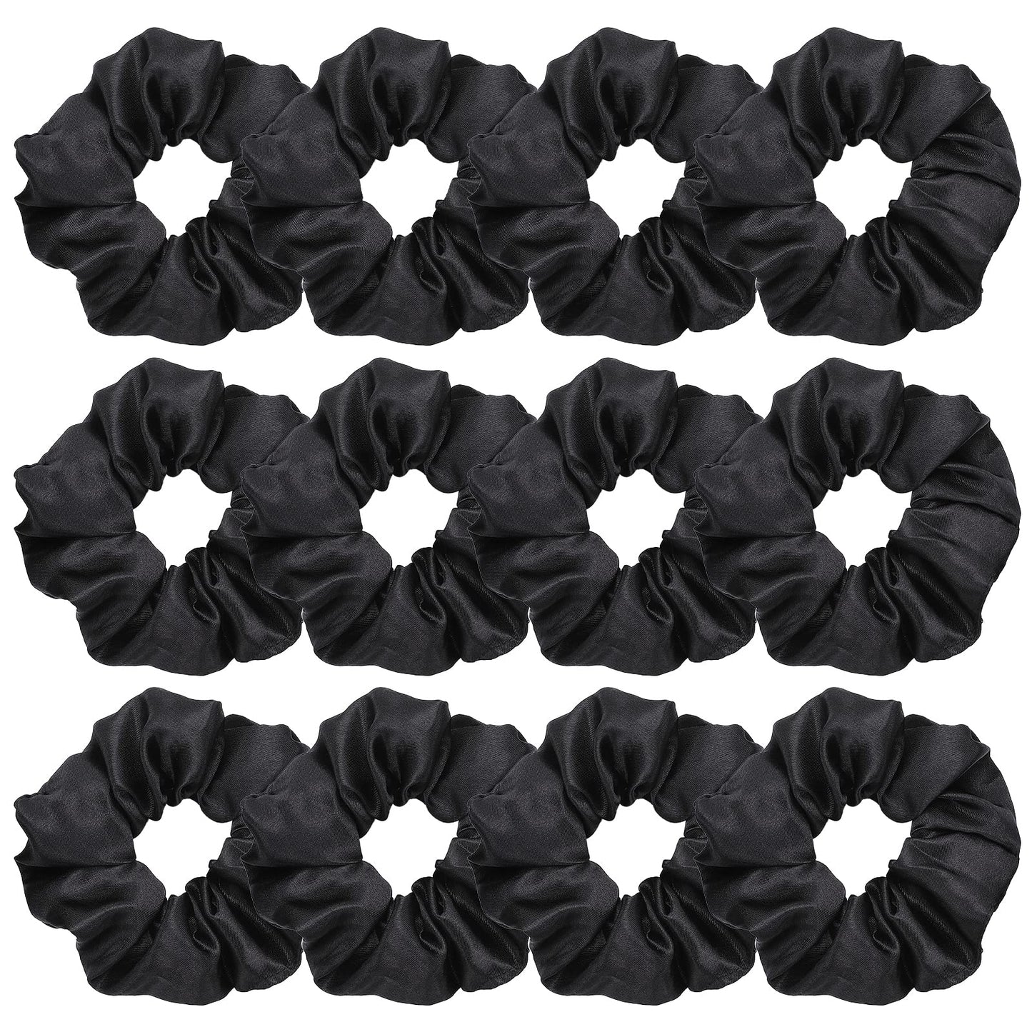 Lusofie 12Pcs Black Satin Scrunchies Black Hair Ties Silk Scrunchies Satin Black Hair Bands Ponytail Holder for Women Girls(3.54Inch)