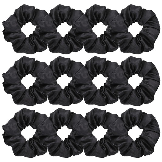 Lusofie 12Pcs Black Satin Scrunchies Black Hair Ties Silk Scrunchies Satin Black Hair Bands Ponytail Holder for Women Girls(3.54Inch)