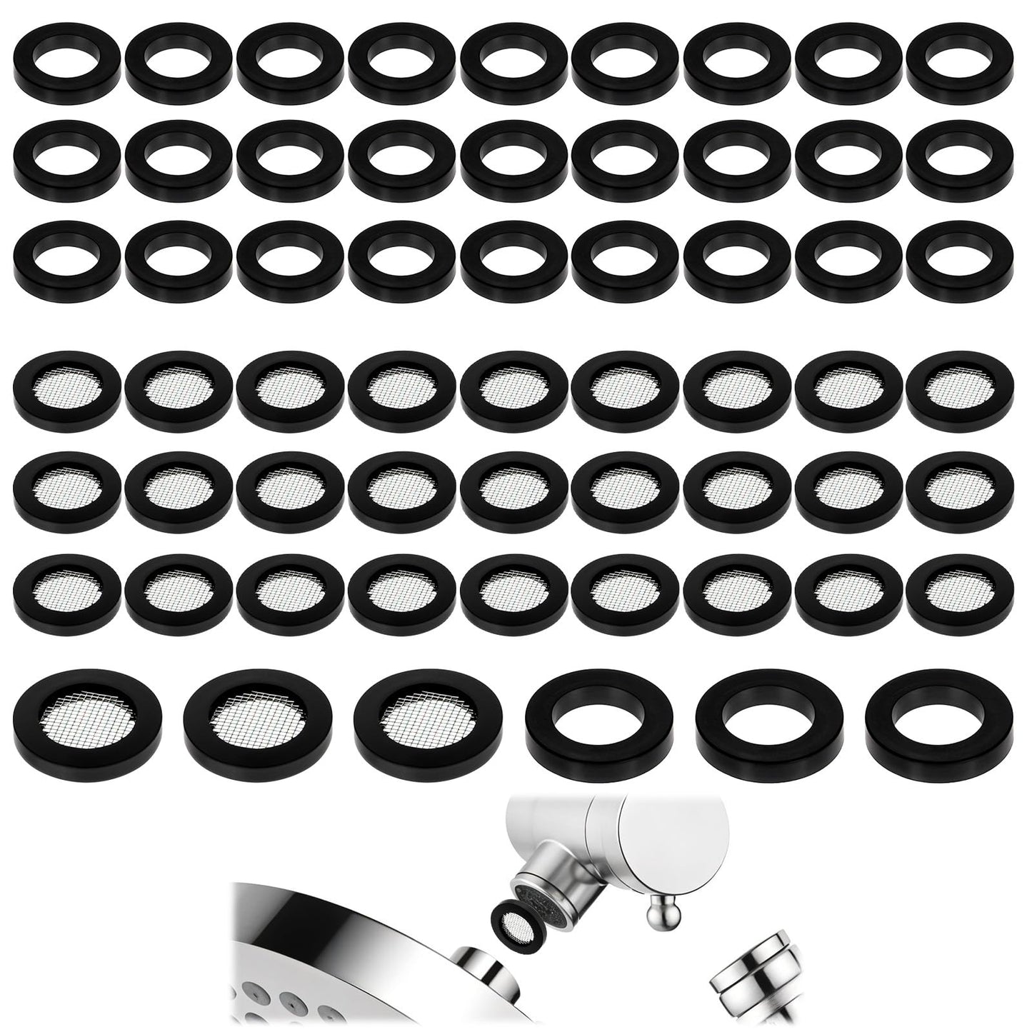 60pcs Shower Head Gasket Set - Includes Faucet Washers & Hose Gasket Washers - Rubber & Stainless Steel Mesh for Leak Prevention