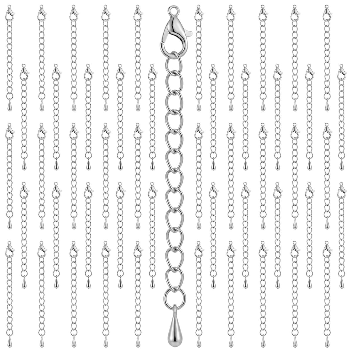 50Pcs Silver Necklace Extender 2 Inch Chain Extenders for Necklaces