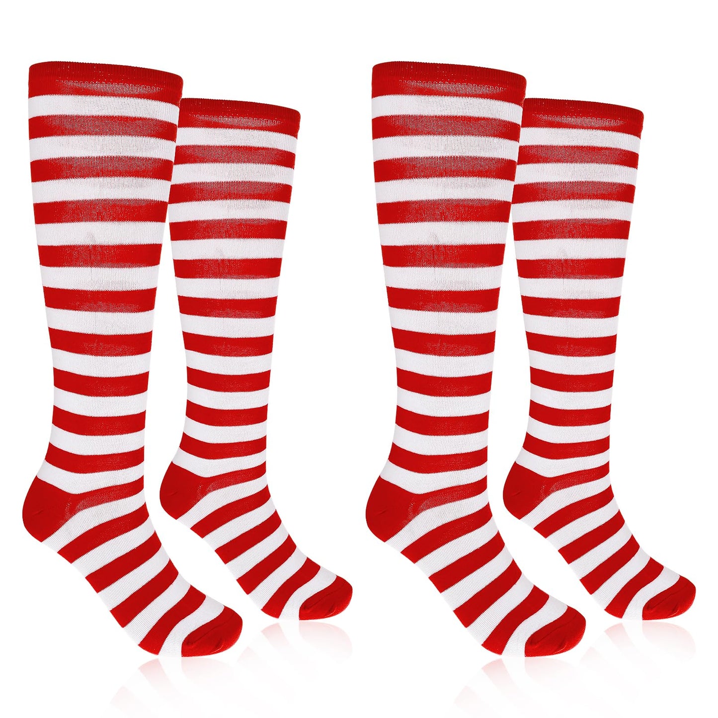 Lusofie 2 Pair Striped Socks Red and White Knee High Stockings Christmas Socks Striped Thigh High Socks for Women Girls