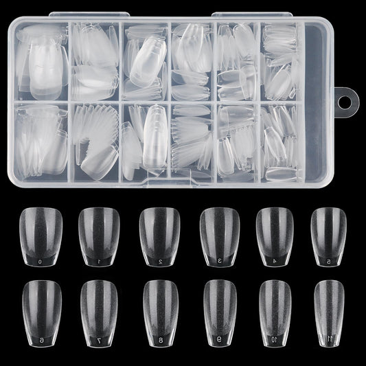 Lusofie 240Pcs Extra Short Coffin Nail Tips Pre-Filed Half Matte Short Coffin Nail Tips Clear Acrylic Full Cover Fake Soft Gel Nail Tips for Nail Extensions(XS)