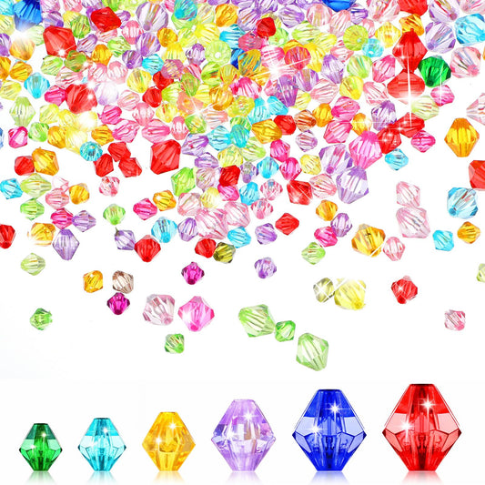 900 pcs Crystal Beads for Jewelry Making Colorful Acrylic Jewellery Beads Faceted Bicone Craft Beads for Bracelets 3 Sizes Mix Color Sparkly Crystal Beads for Crafting Jewelry Beads 6mm/8mm/10mm