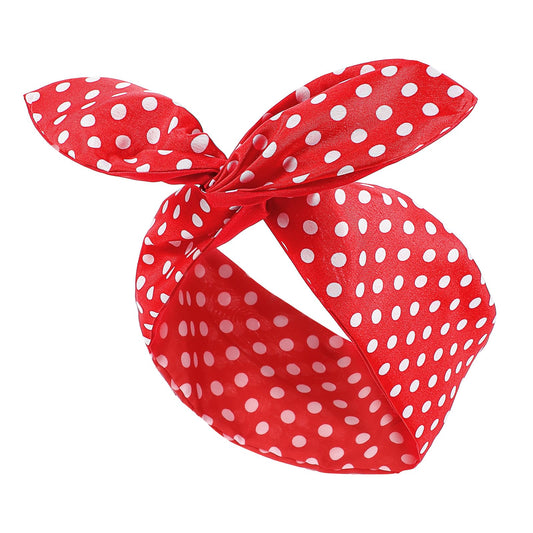 Fiyooau Red Polka Dot Bandana Vintage Wire Hairband with Twist Bow Wide Rosie the Riveter Headband Retro 50s Hair Accessories for Women Girls