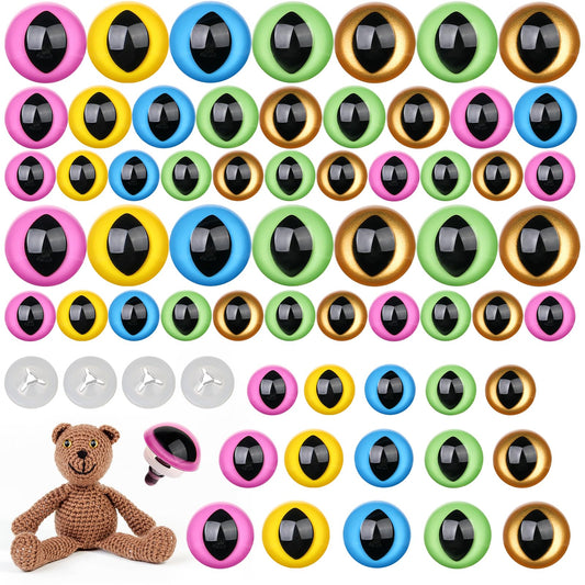 Tucnoeu 160Pcs Safety Eyes for Amigurumi with Washers,12/15/18mm Colorful Plastic Safety Eyes,Stuffed Animal Eyes for Crochet,for DIY Crafts Stuffed Animals Halloween Decorations