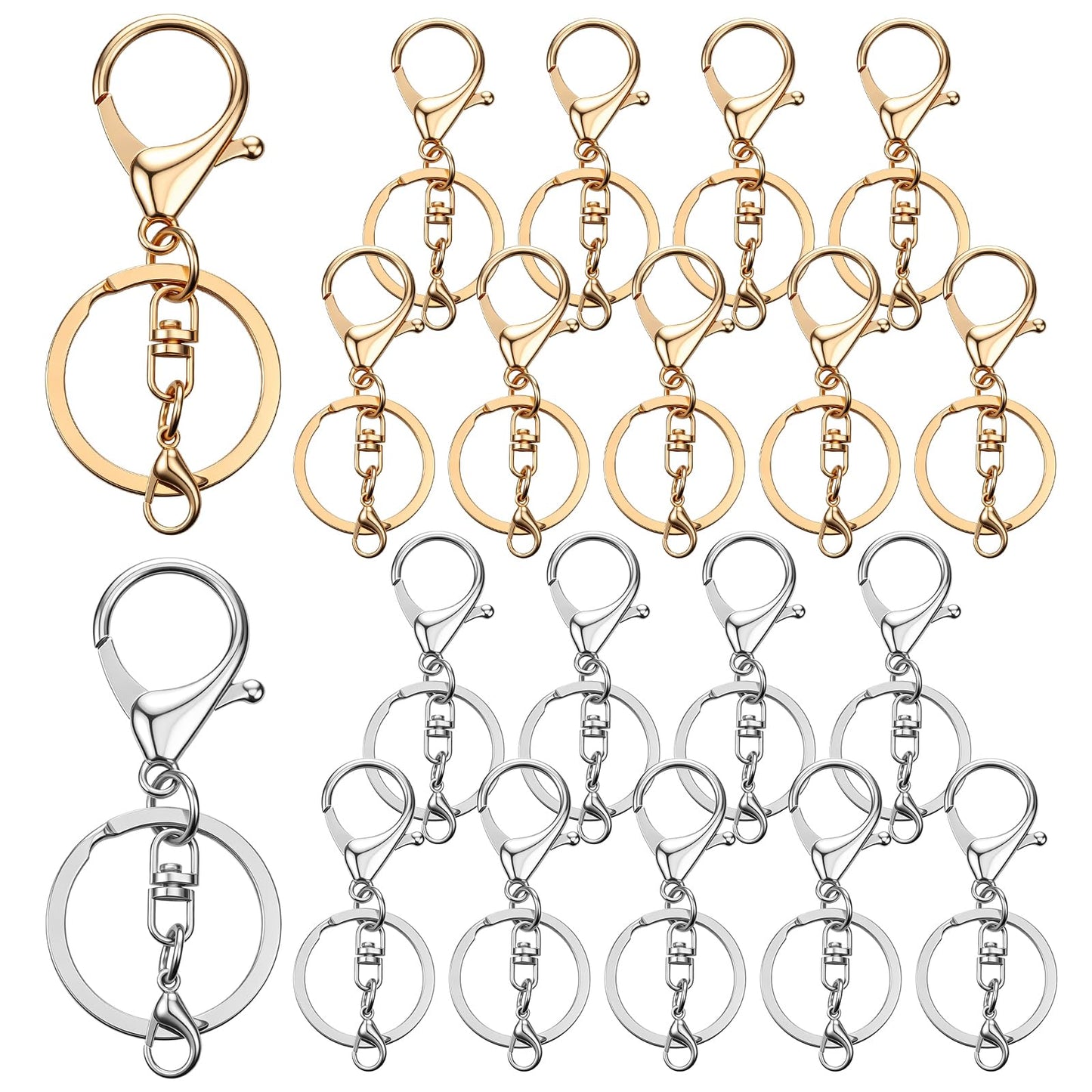 20 Pcs Lobster Claw Clasps and Key Rings, Keychain Rings with Swivel Trigge