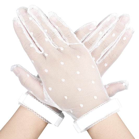 Yolev Women Short Lace Gloves Tea Party Gloves Bridal Wrist Gloves Evening Prom Gloves for Wedding Dinner Party (White)