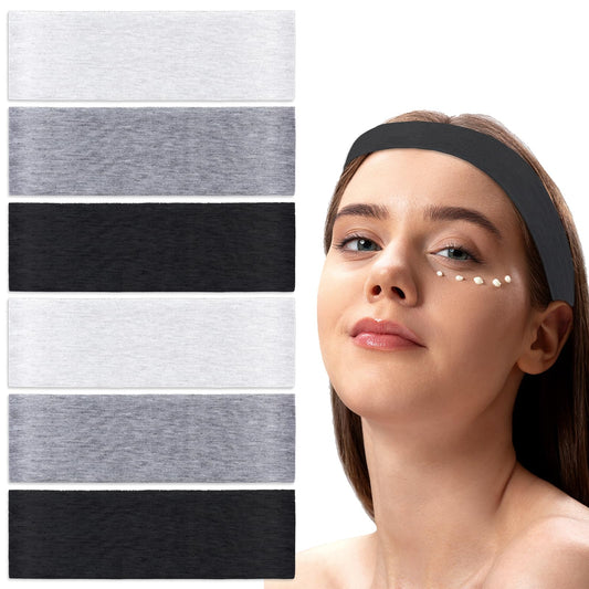 Lusofie 6PCS Cotton Headbands (Black, White, Gray) - Non-slip Workout Accessories for Women, Yoga Supplies, Absorbent, Elastic, Skin-friendly