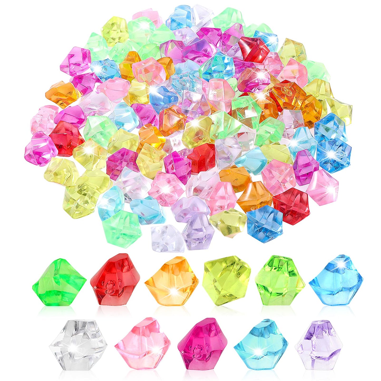 100 Pieces Acrylic Gems Diving Gems Colourful Acrylic Diamonds Pirate Treasure Gems Set Decorative Crystal Stones Gemstones for Crafts Vase Filler Table Decorations Party Weddings Decoration