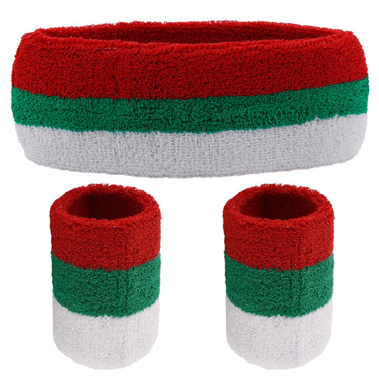 Yolev Christmas Striped Sweatband Set Sports Headband Wristband (1 Headband and 2 Wristbands) Set Sweatbands for Athletic Men and Women(Style B)