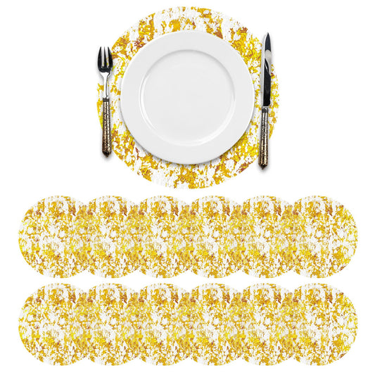 Disposable Gold Placemats 12Pcs Round Gold Foil Mesh Pressed Table Mates Gold Doilies for Dining Table Wedding Birthday Party Holiday Home Decoration