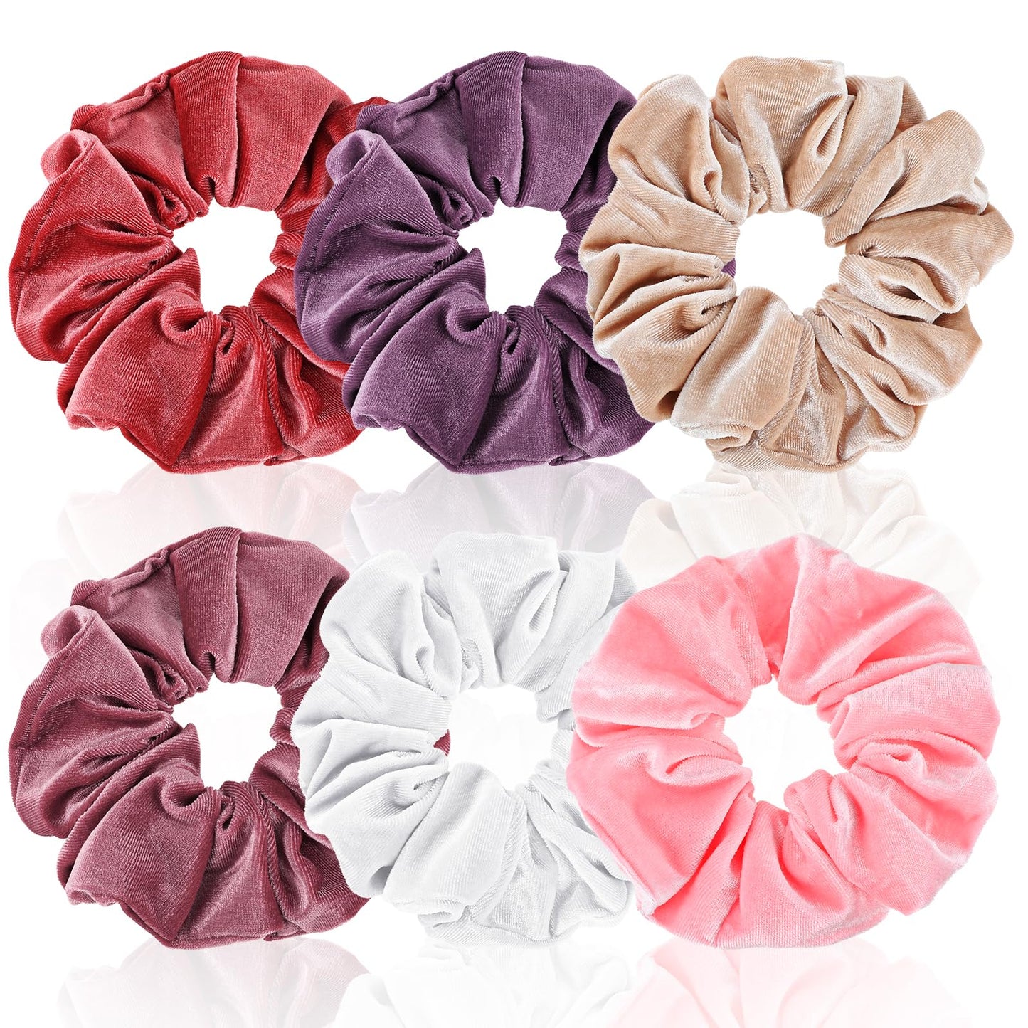 6 Pcs Velvet Hair Scrunchies Silk Hair Ties Large Hair Bands for Women Soft Ponytail Holder for Thick Hair Multicolor Hair Accessories Red/White/Pink/Coffee/Light Purple/Dark Purple