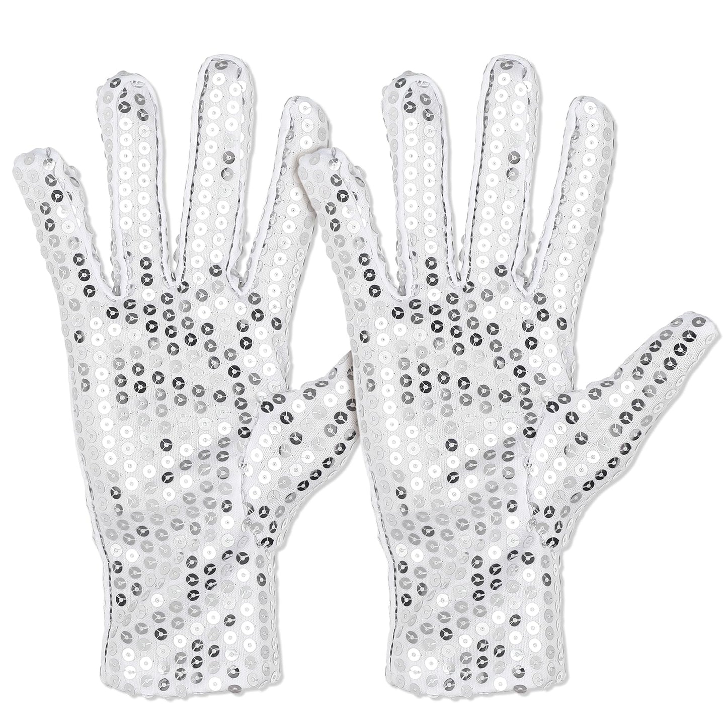 HaiFafafaing Sequin Gloves Silver Performance Dance Shiny Punk Concert Gloves Pop Star Costume Party Accessories Halloween Carnival Cosplay Dress Gloves