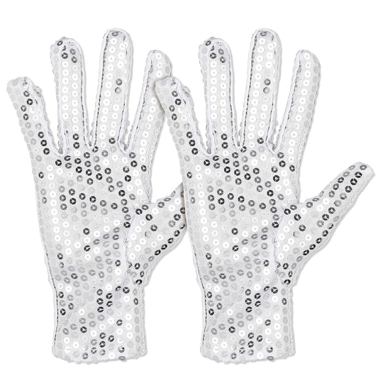 HaiFafafaing Sequin Gloves Silver Performance Dance Shiny Punk Concert Gloves Pop Star Costume Party Accessories Halloween Carnival Cosplay Dress Gloves