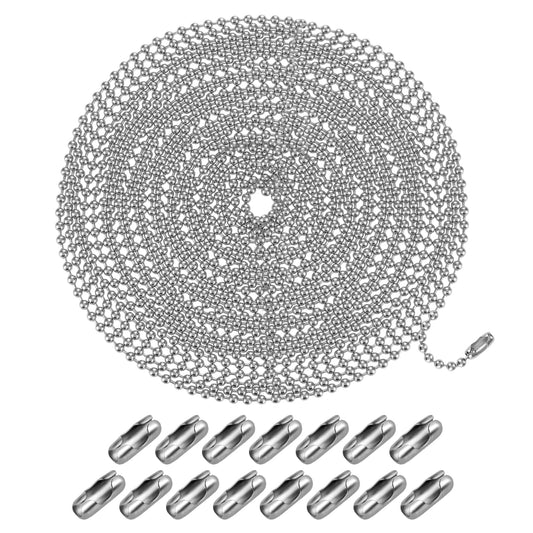 Lusofie 3MM Roller Blind Chain Pull Chain Extension 304 Stainless Steel Heavy Duty Pull Chain with 15Pcs Pull Chain Connectors for Ceiling Fan Light(5m/ 16.4ft)