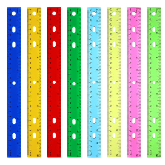 8 Pack Plastic Ruler 12 Inch 8 Assorted Color Rulers Bulk for Classroom Clear Ruler Transparent Bulk Rulers Straight Edge Ruler Flexible Ruler for Kids School Office Classroom