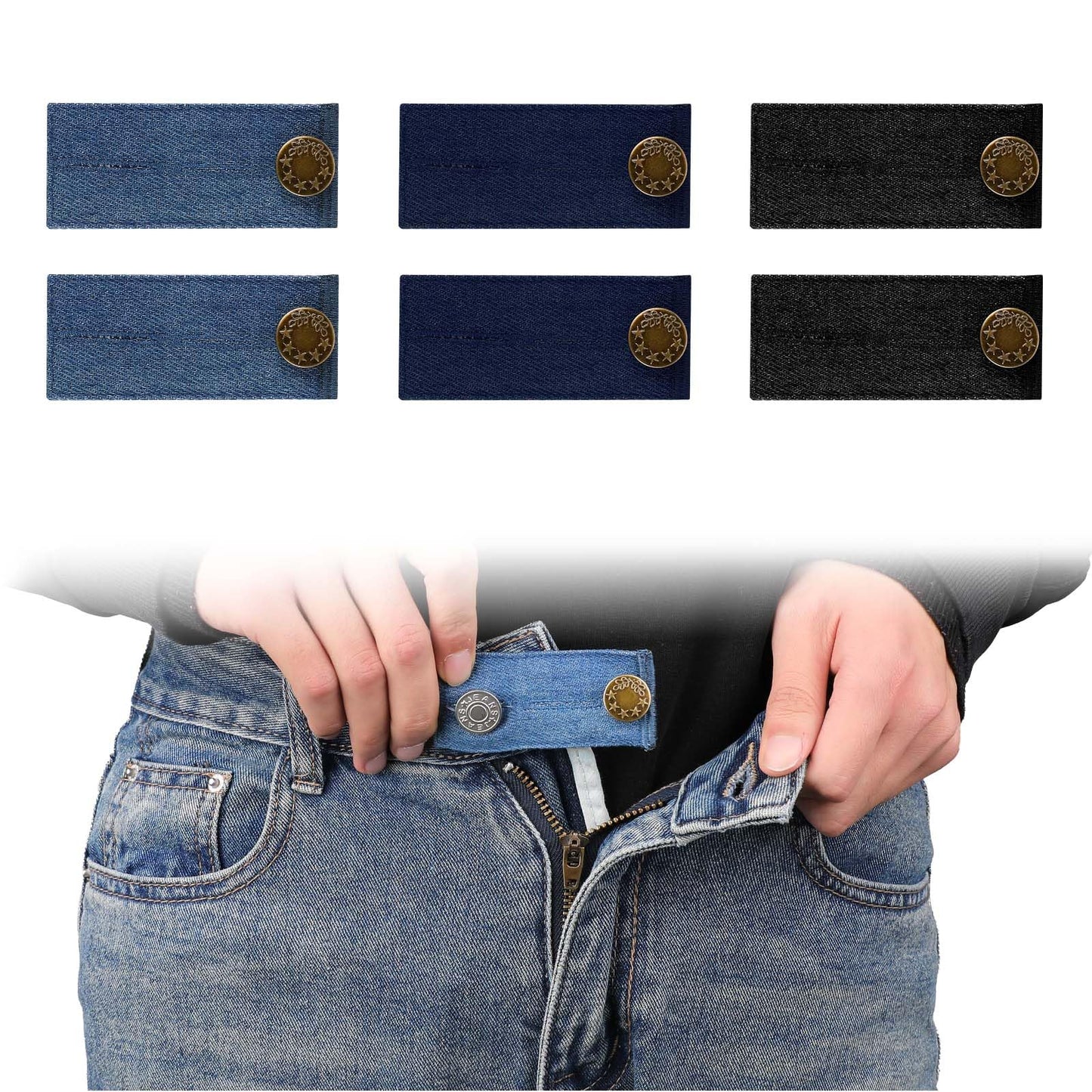 Lusofie 6Pcs Denim Waistband Extender Adjustable Waist Extender Button Extenders with 2 Button Holes Button Extender for Pants Jeans Pregnancy Pants(3 Colors)