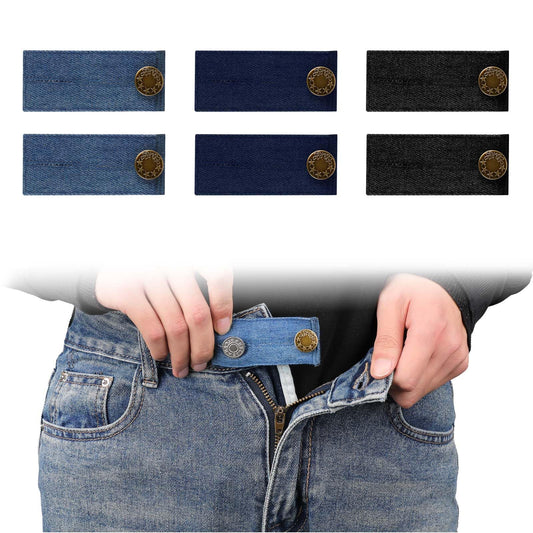 Lusofie 6Pcs Denim Waistband Extender Adjustable Waist Extender Button Extenders with 2 Button Holes Button Extender for Pants Jeans Pregnancy Pants(3 Colors)