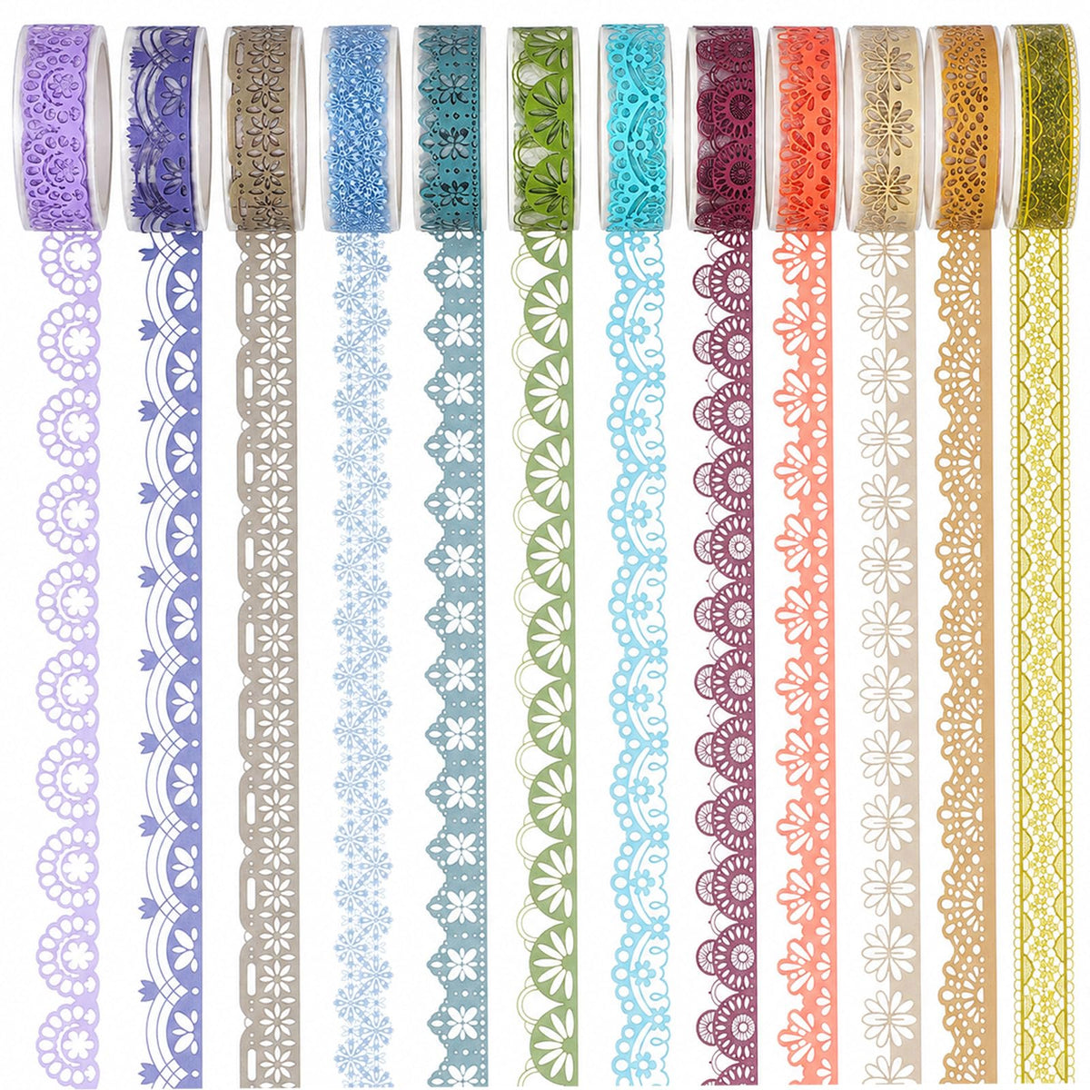 12 Rolls PET Lace Stickers for Scrapbooking,Clear Scrapbook Border Stickers