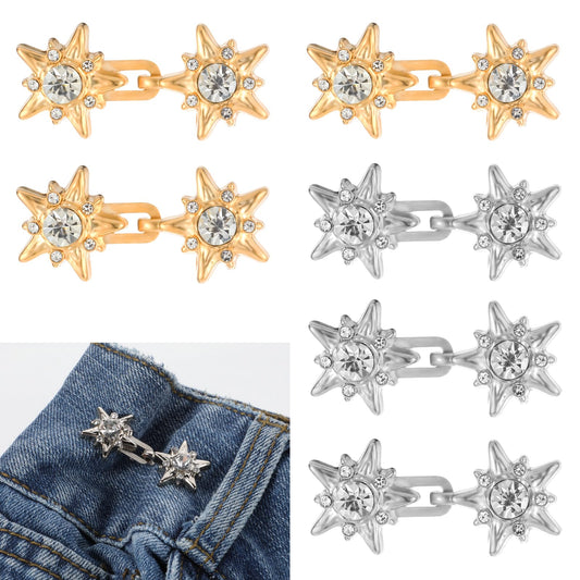 Josojoou 6 Pairs of Pant Waist Tightener, Adjustable Waist Buckle Set, Removable Star-shaped Jeans Clip Buckles for Trouser Skirts that are Too Loose at The Waists (Silver and Gold)