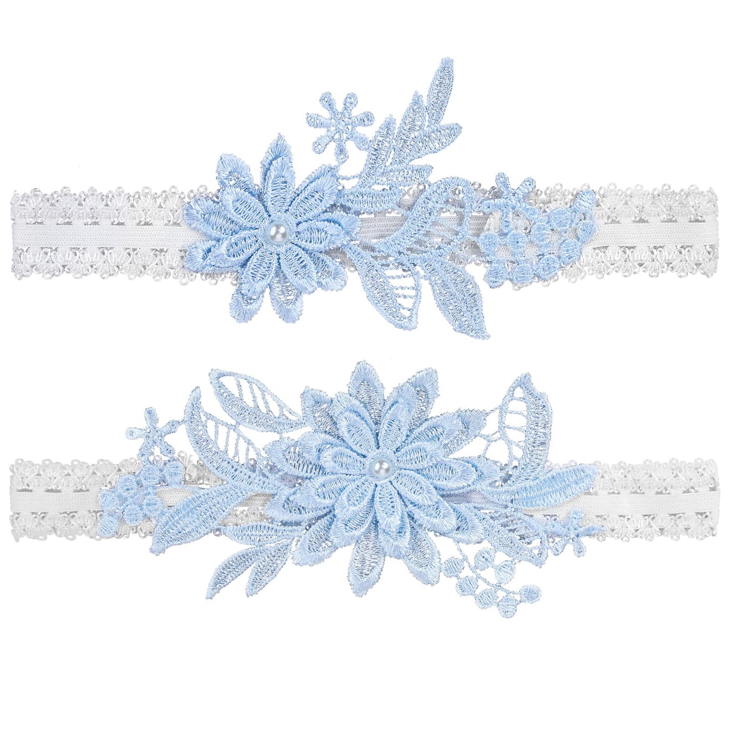 Lusofie 2Pcs Wedding Garters for Bride Women's Lace Floral Leg Garter Wedding Underwear Accessories for Women and Girls (Blue)
