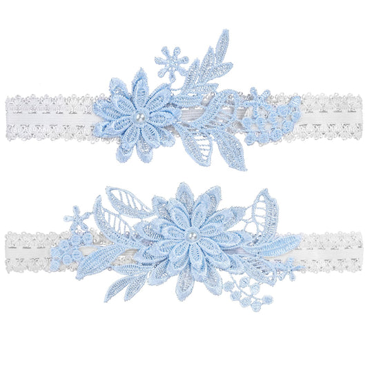Lusofie 2Pcs Wedding Garters for Bride Women's Lace Floral Leg Garter Wedding Underwear Accessories for Women and Girls (Blue)