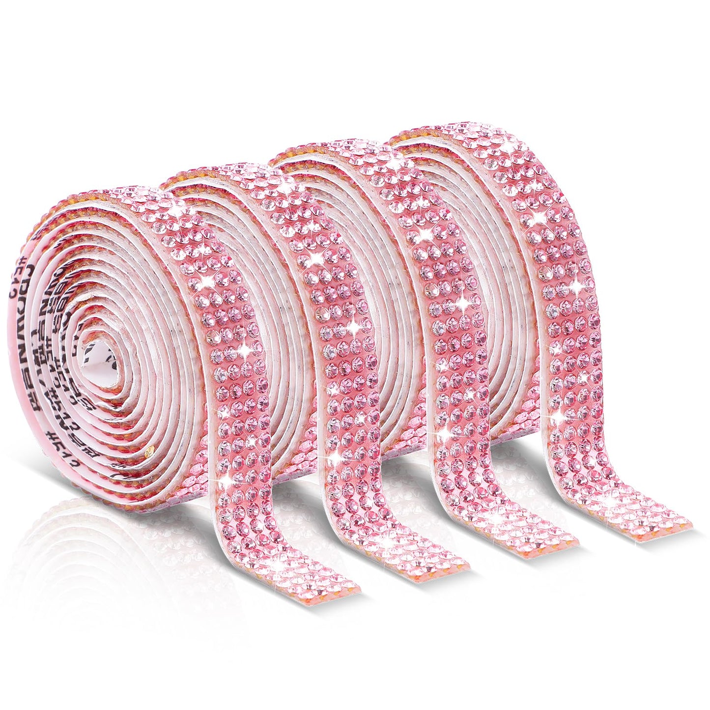 Telooco Self Adhesive Rhinestone Ribbons 4 Rolls Bling Crystal Rhinestone Strips Stickers Glitter Wrap Roll for DIY Crafts Clothes Car Shoes (4 Rows of 1 Yard, Pink)
