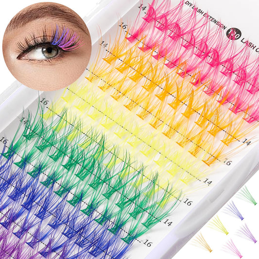 Colored Lash Extensions 120Pcs Wispy Color Lash Clusters DIY Rainbow Eyelashes Kit 14 16mm Glitter Lash Clusters for Beginners Self Application Mix Lashes Eye Makeup