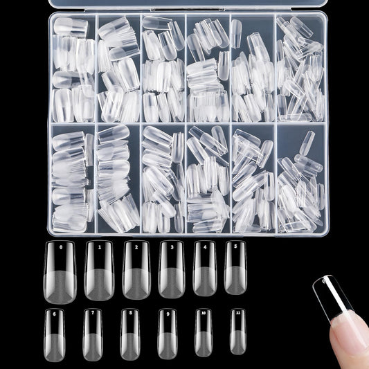 Lusofie 504Pcs Long Square Nail Tips Pre-Filed Half Matte Press on Square Gel X Tips Acrylic Full Cover Clear Fake Square Nail Tips for Nail Extensions(M)