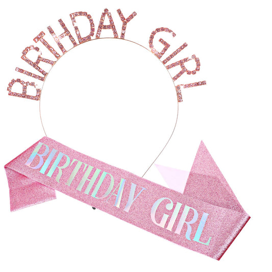 Birthday Sash and Crown for Women Pink Birthday Girl Sash Glitter Birthday Tiara and Sash Birthday Crowns for Women Rhinestone Birthday Girl Headband Birthday Decorations Accessories Birthday Gifts