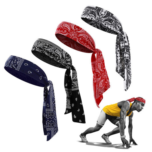 Lusofie 4 pcs Sports Headband,Elastic Sport Bandana Adjustable Pirate Bandana for Men Headbands Sweat Wicking Headbands Sports Non-Slip Yoga Headbands Moisture Wicking