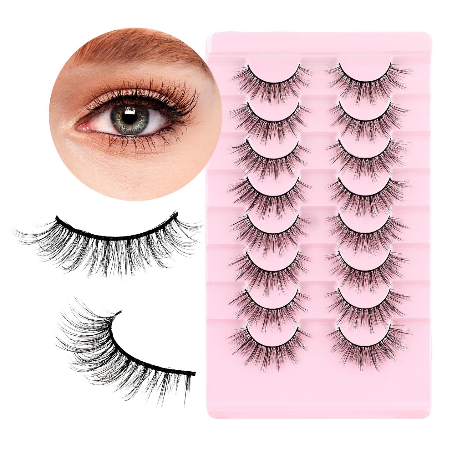 8 Pairs Cat Eye Lashes False Lashes Balck Fluffy Lashes Faux Mink Cluster Lash Extensions Volume Lashes Dramatic Cat Eyelashes for Women Girls