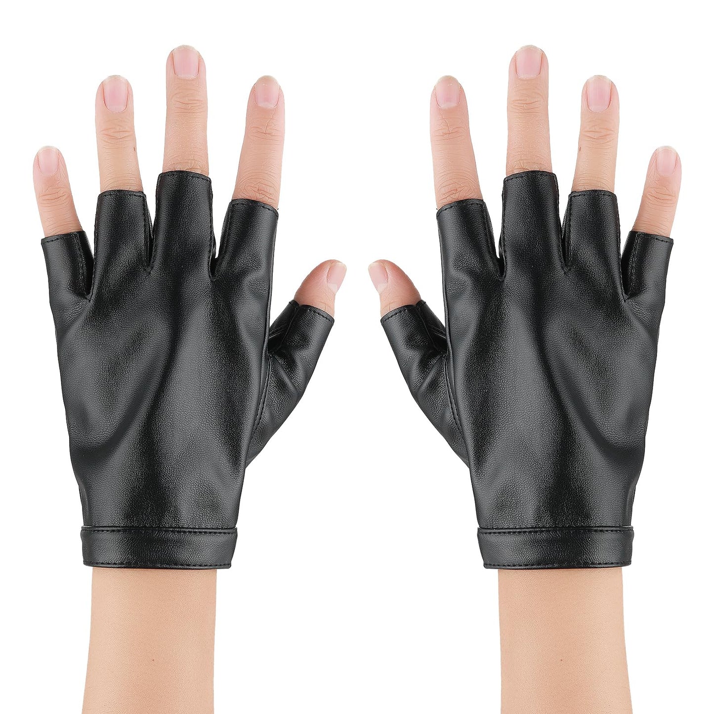 Yolev Driving Gloves Black Half Finger Gloves Leather Fingerless Gloves Women's PU Imitation Leather Gloves Cycling Gloves Suitable For Halloween Character Performance Driving and Cycling