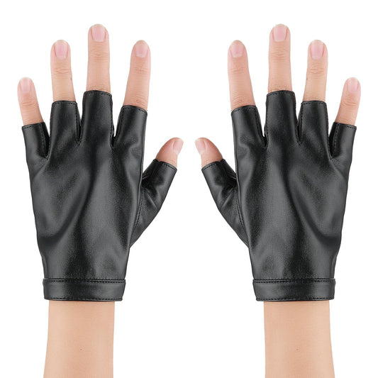 Yolev Driving Gloves Black Half Finger Gloves Leather Fingerless Gloves Women's PU Imitation Leather Gloves Cycling Gloves Suitable For Halloween Character Performance Driving and Cycling