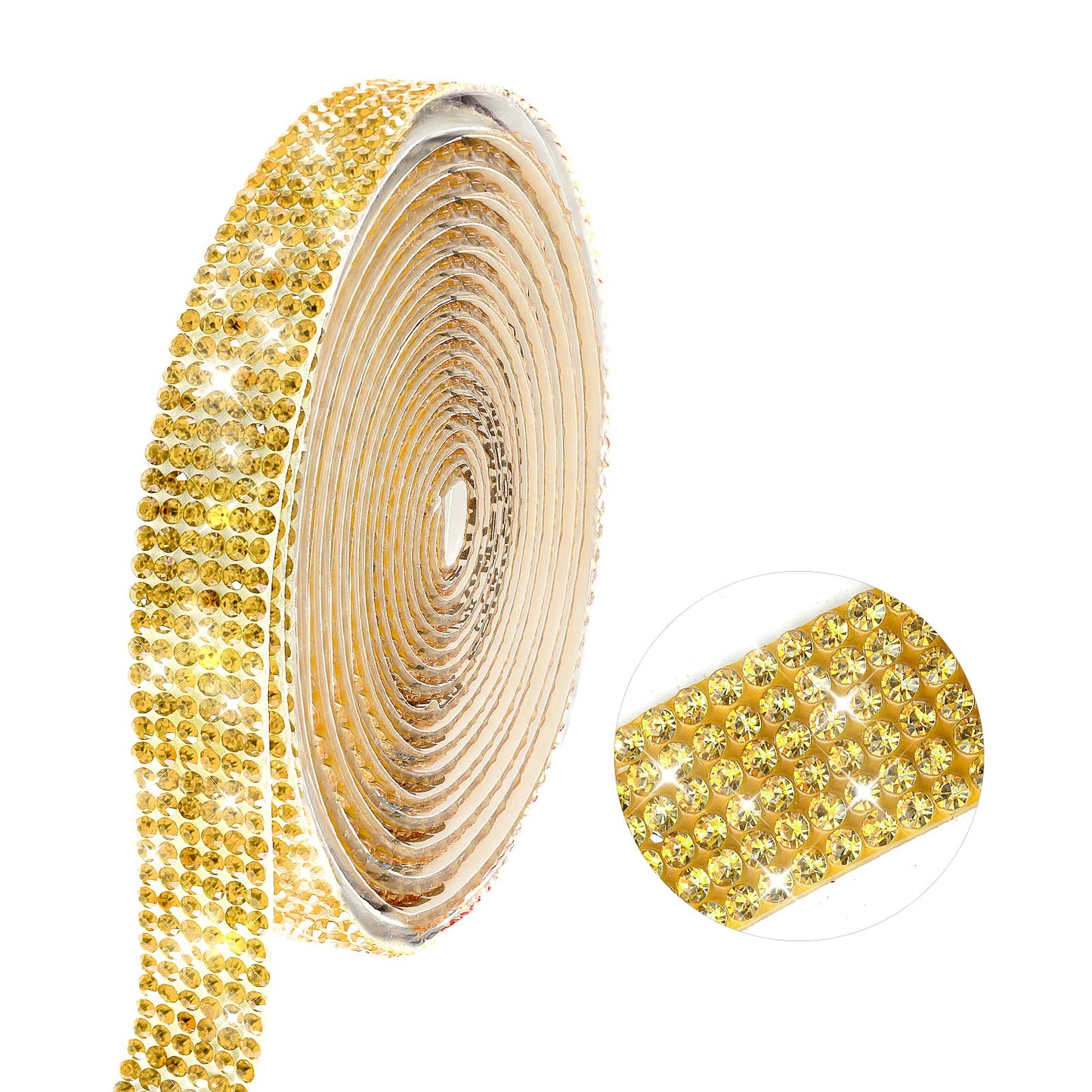 Self Adhesive Rhinestone Ribbon Rhinestone Strips Diamond Ribbon Bling Gemstone Sticker Roll for DIY Arts Crafts Phone Car Decoration (Gold)