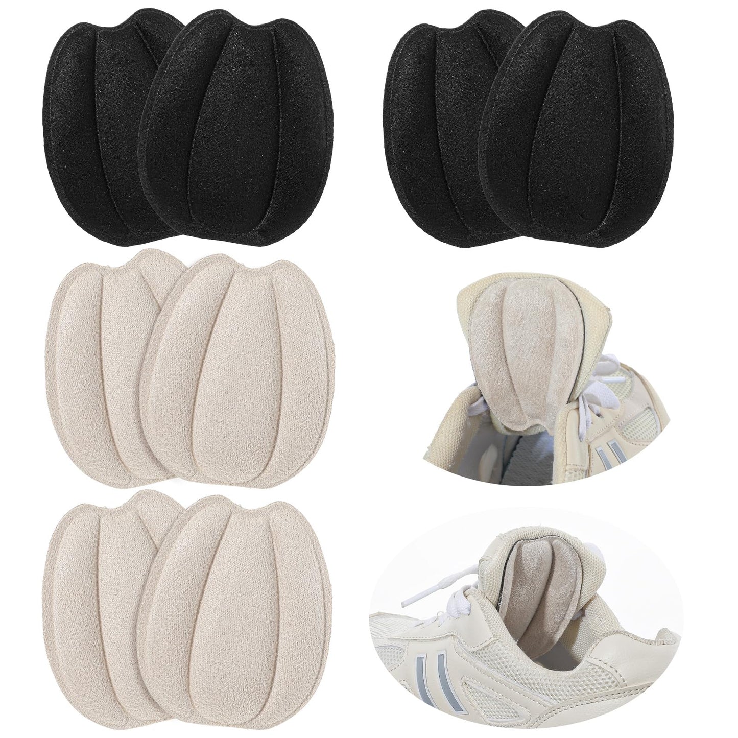Tongue Pads for Shoes,Soft Non Slip Forefoot Insoles for Shoe Too Big, Size Reducer, 4 Pairs Black & Beige Shoe Tongue Pads for Men Women