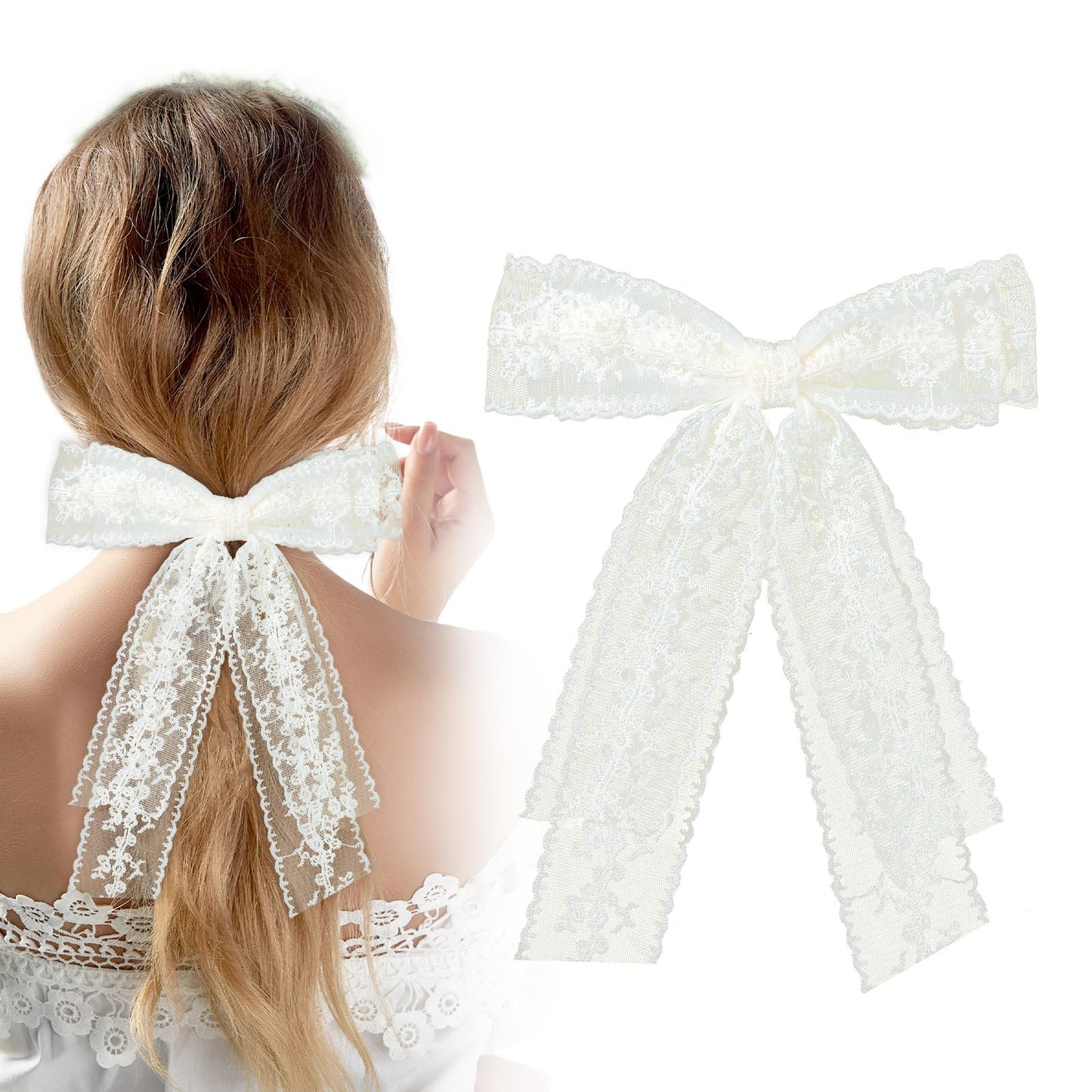 Lusofie Lace White Bows Cute Hair Accessories Hair ribbons for Women Suitable for Women's Daily Wedding and Party Wear, a Favorite Gift for Women