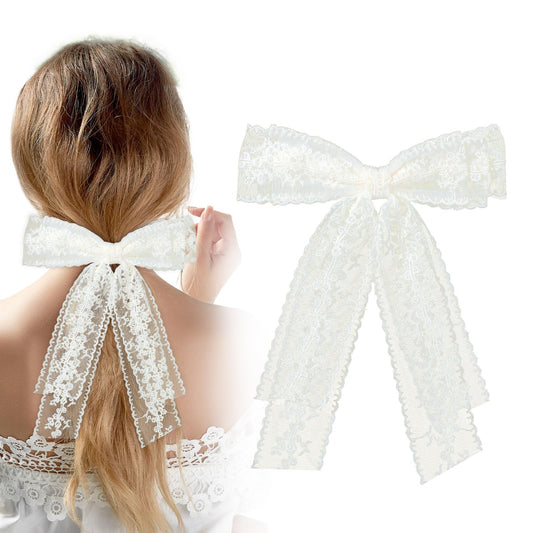 Lusofie Lace White Bows Cute Hair Accessories Hair ribbons for Women Suitable for Women's Daily Wedding and Party Wear, a Favorite Gift for Women