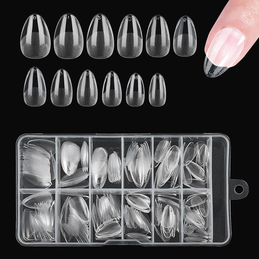 Lusofie 240Pcs Almond Extra Short Nail Tips Pre-Filed Half Matte Press on Short Almond Nail Tips Clear Acrylic Full Cover Fake Short Almond Gel X Tips for Nail Extensions (XS)