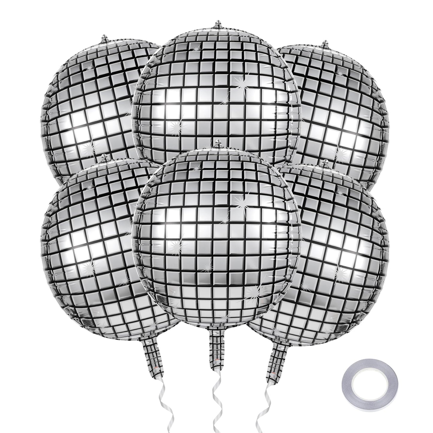 Yolev 6 Pack Disco Ball Balloons 22 Inch 4D Disco Balloons Disco Party Decorations Silver Foil Balloons Disco Theme Graduation Day Wedding Bachelor Party Decorations