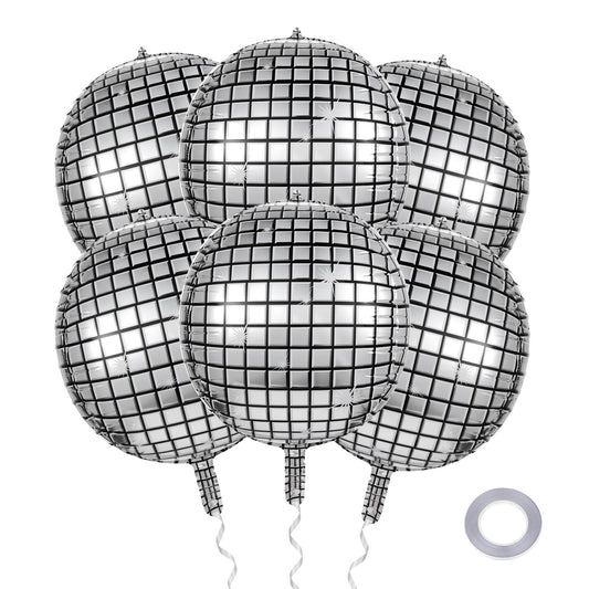 Yolev 6 Pack Disco Ball Balloons 22 Inch 4D Disco Balloons Disco Party Decorations Silver Foil Balloons Disco Theme Graduation Day Wedding Bachelor Party Decorations