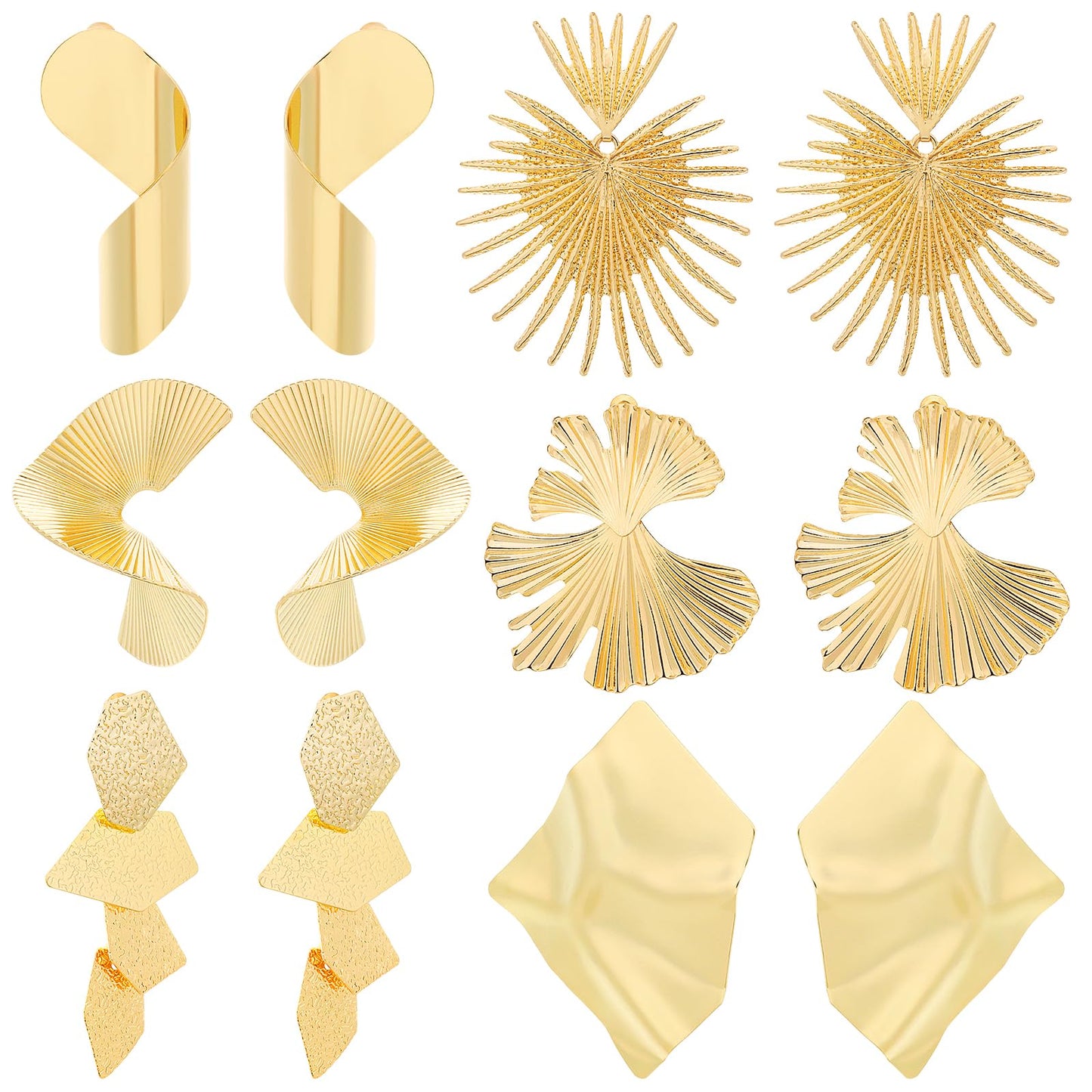6 Pairs Gold Statement Earrings Large Gold Geometric Earrings Sectored Woven Twisted Leaf Minimalist Earrings Boho Jewelry Gifts for Women and Girls