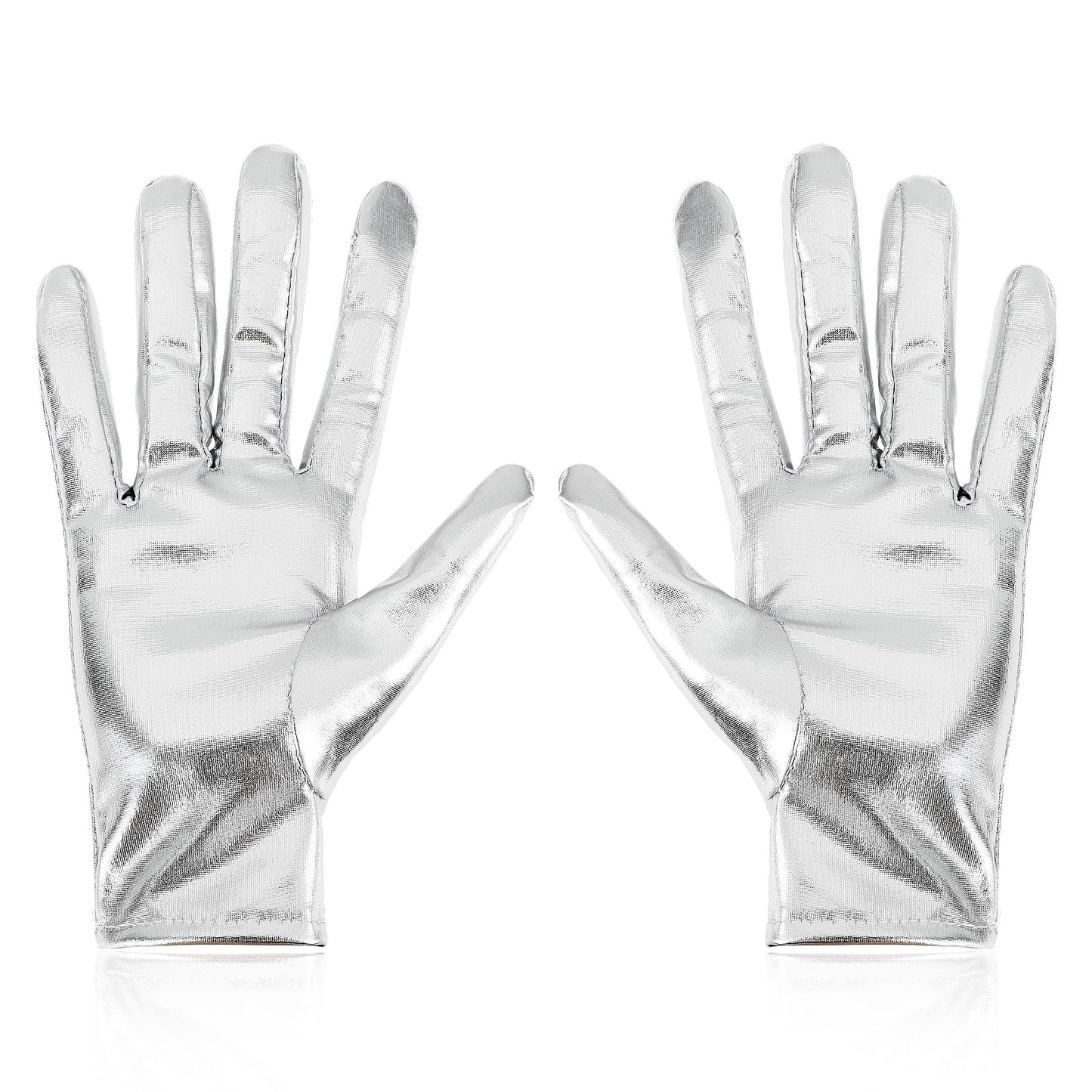 Yolev Women's Shiny Metallic Gloves Halloween Cosplay Costume Gloves Opera Gloves 20's Fancy Flapper Evening Accessories for Women and Girls (Silver)