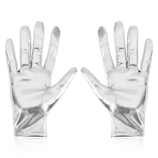 Yolev Women's Shiny Metallic Gloves Halloween Cosplay Costume Gloves Opera Gloves 20's Fancy Flapper Evening Accessories for Women and Girls (Silver)